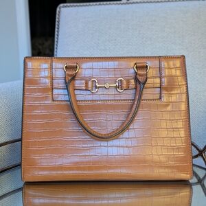 Anne Klein Brown Croc-Embossed Satchel